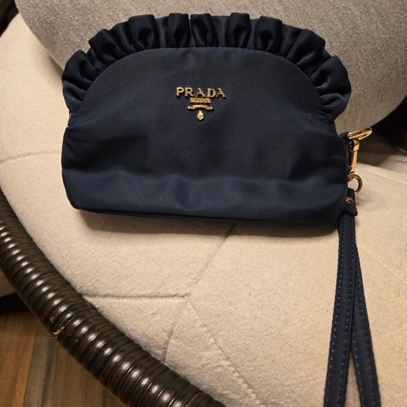 Prada Navy Ruffled Pouch Clutch - Picture 2 of 8